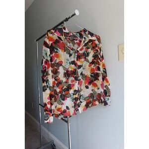 Pure Amici Women's L Floral Abstract‎ Button Up Long Sleeve Blouse